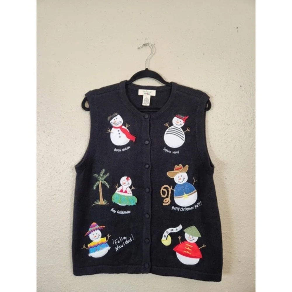 Bechamel Christmas Vest Novelty Snowman Holiday Sweater Vest Black Large‎